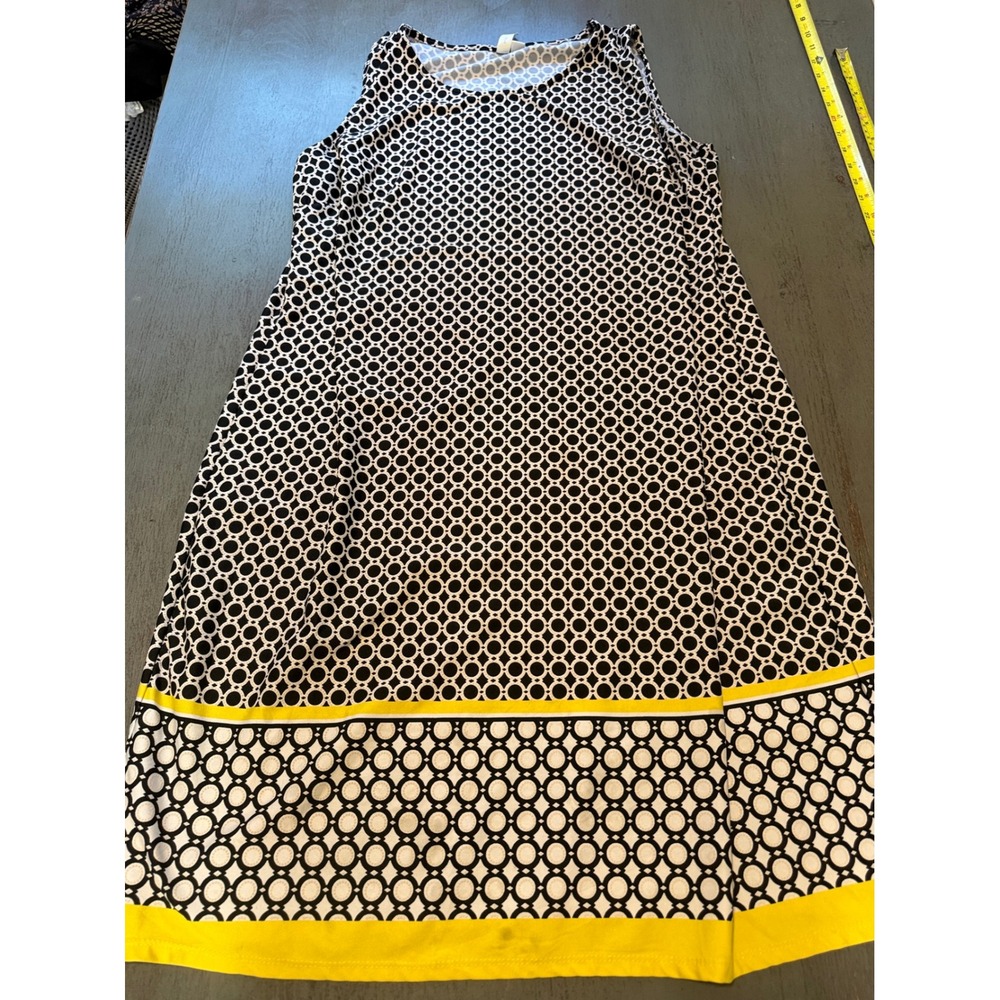 Tacera Womens 2X Geometric Print Sleeveless Shift Dress Black White Yellow 8870D